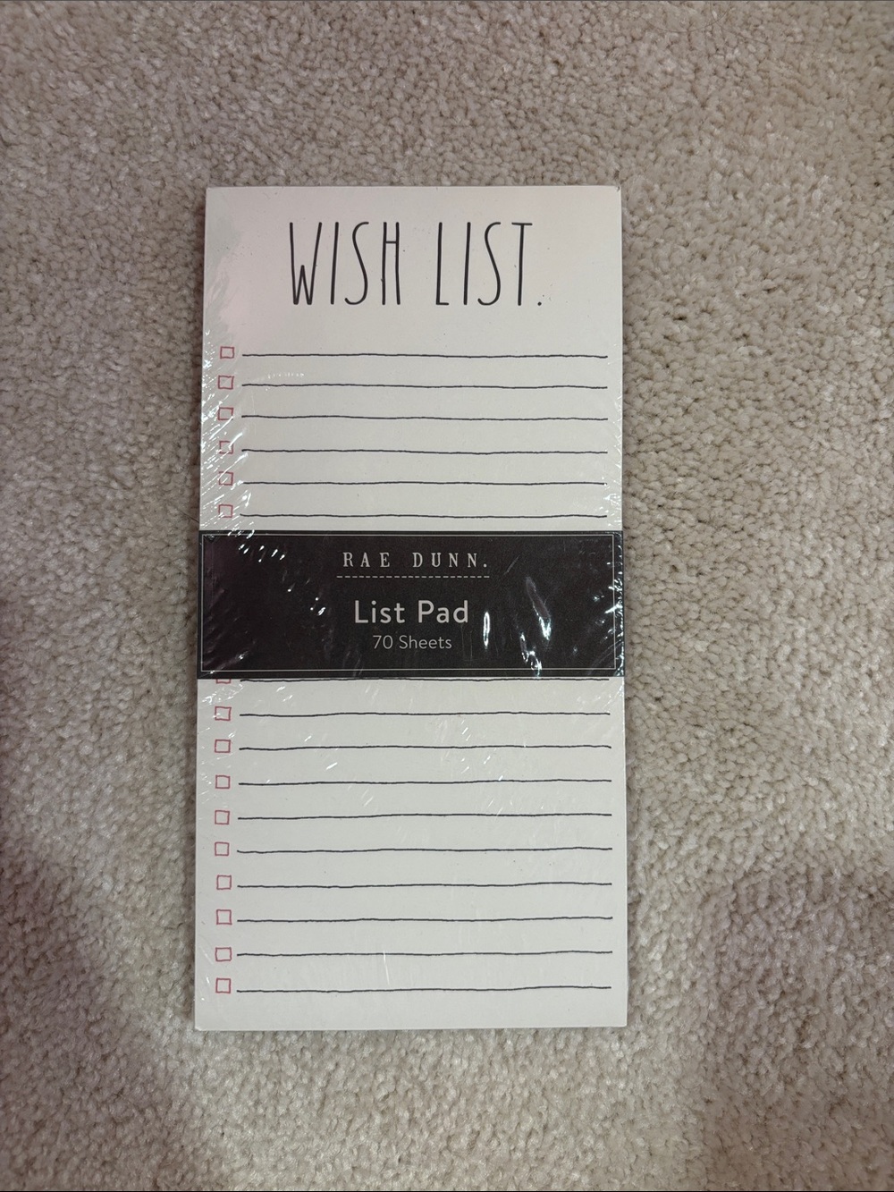 Rae Dunn White Notepad with Black Text and Pink Checkboxes